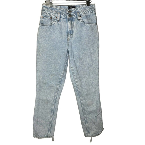 ABERCROMBIE & Fitch Mom Jeans 26 / 2 High Rise Raw Hem Acid Light Wash - Picture 1 of 8